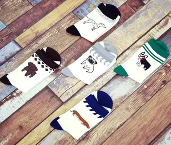 

300pairs/lot men new fashion cotton pug/Spotted/Dachshund/Bulldog/Labrador dog print sock
