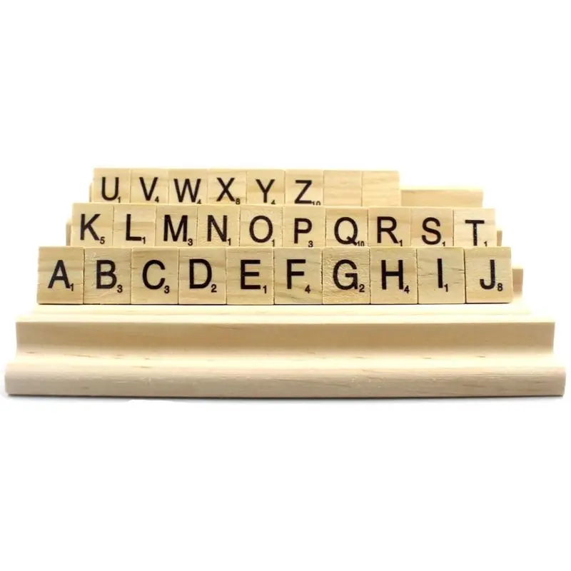 

4Pcs Wood Tile Racks children Children learning English educational toys gift Wooden Replacement Stand Letter Holder Craft