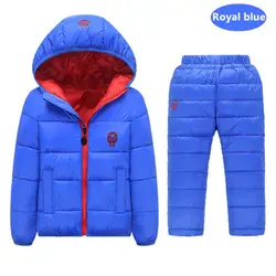 Детский комплект, комплекты одежды для мальчиков и девочек, зимний пуховик + брюки для детей 1-7 лет, теплая непромокаемая детская одежда