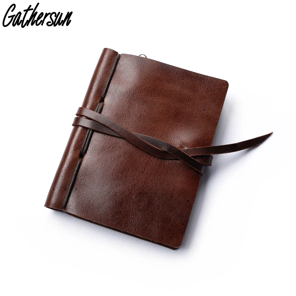 

Handmade Leather Small Notebook Customized Gift Vintage Leather Cover Little Diary Refillable Kraft Paper Blank Notebook