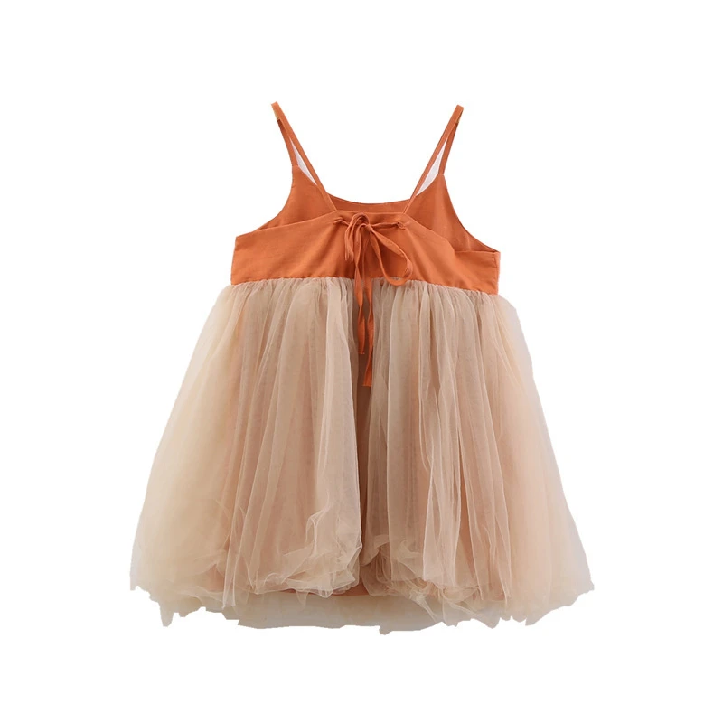

Children Clothes Girls Summer Sling Snow Princess Dress Baby Net Veil Dress Kids Lace-up tutu behind Dress