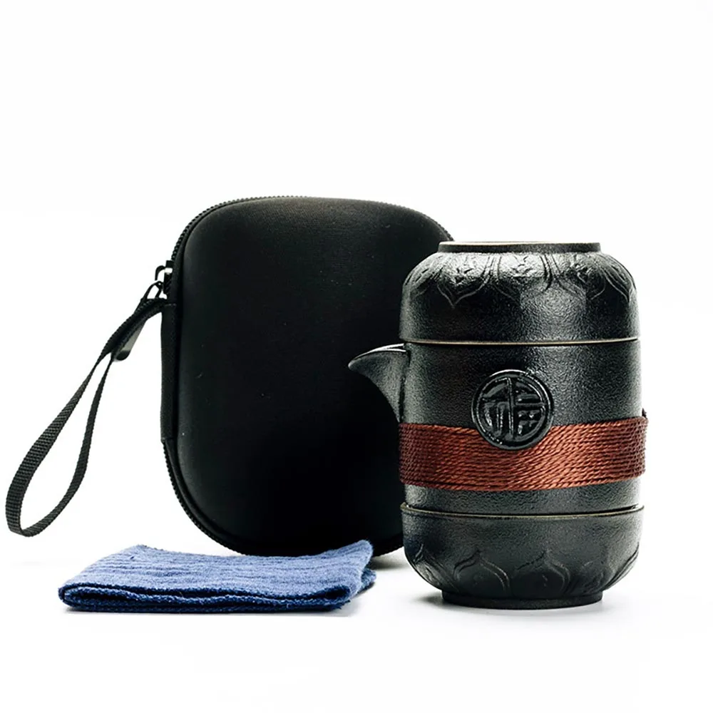 

Mini Travel Teapot Set One Teapot And Two Cup Black Ceramic For Concentric Cup