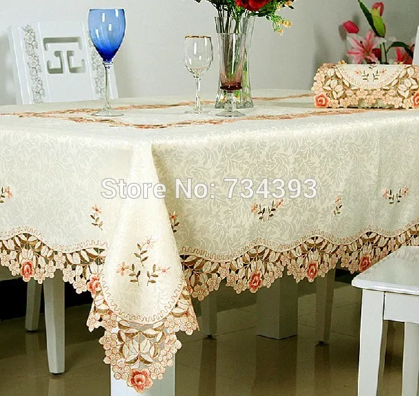 

1018 European light-colored flower garden luxury embroidered table cloth fabric coffee table runner tablecloth placemat