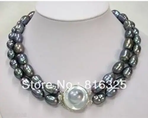 

FREE SHIPPING NEW>>9-10mm Elegant black pearl necklace Mabe buckle HOT HOT sell