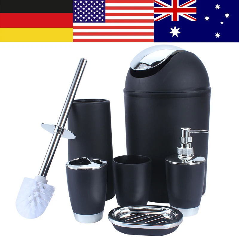 

6Pcs Bathroom Accessory Set Bin Soap Dish Dispenser Tumbler Toothbrush Holder