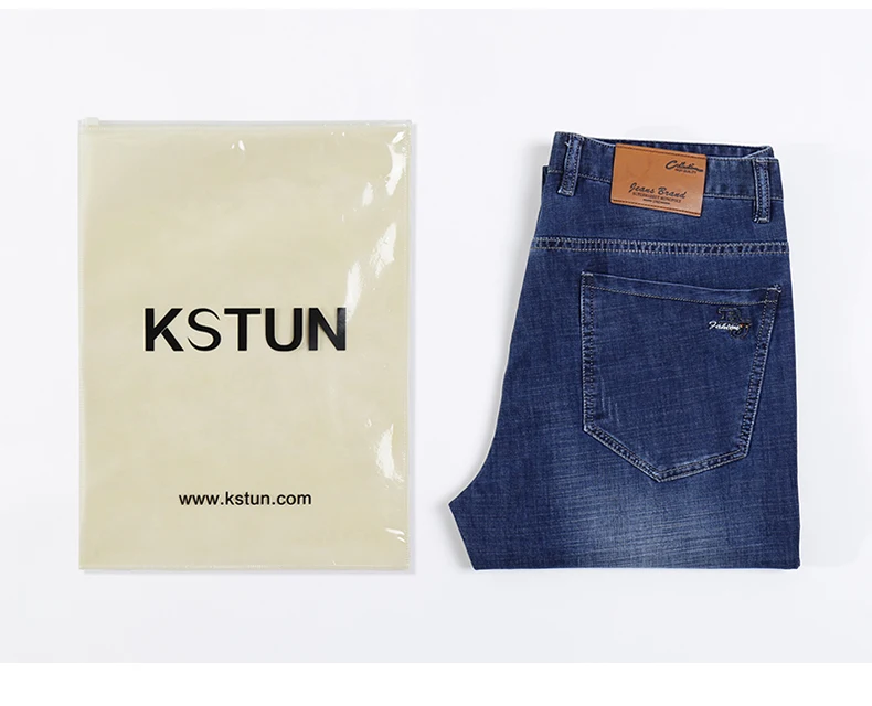 KSTUN Jeans for Men Summer Ultrathin Business Casual Straight Dark Blue Regular Fit Soft  Men's