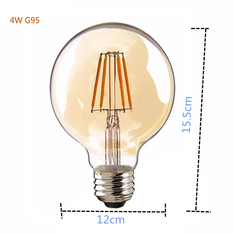 Ретро лампа Эдисона E27 220V 4W-G80/G95 40W-G125 нить накаливания лампа теплый белый для украшения дома 8,20