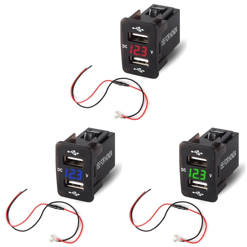 

36x23mm 12V 24V Dual USB Car Charger Socket Voltmeter Power Adapter For HONDA