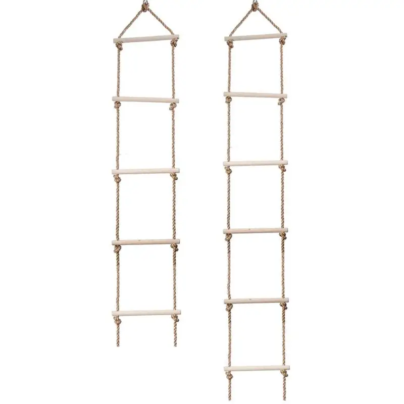 low cost  Wooden Rope Ladder Multi Rungs Children Climbing Toy Safe Sports Rope Swing