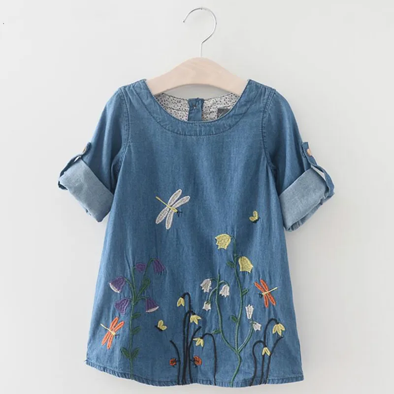 

2018 Girls Denim Dress Children Clothing Spring Summer Style Girls Clothes Butterfly Embroidery Dress 3-7Y Kids Clothes