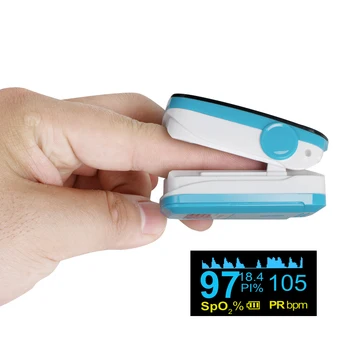 

Blue Portable Color OLED Finger Pulse Oximeter 4 Parameter SPO2 PR PI Respiration Rate Monitor