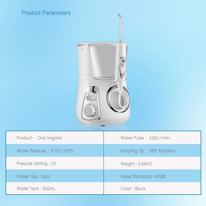 Водный ирригатор для полости рта, 5 струйных наконечников, Электрический Очиститель зубов, 800 мл, Contertop, Стоматологический Ирригатор для дома