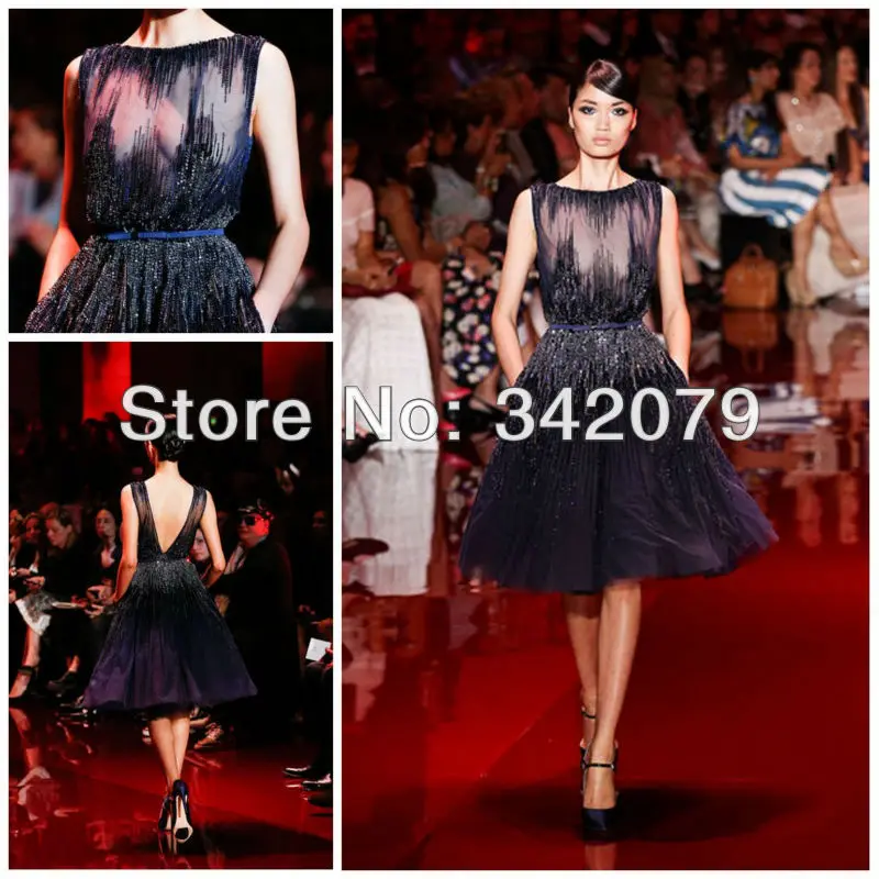 ph03407 midnight blue knee length embroidered dress elie saab haute