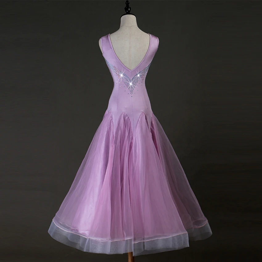 V шеи светло-Фиолетовое бальное танцевальное платье для современного танца цельное платье для вальса фламенко Румба Самба для практики, соревнований