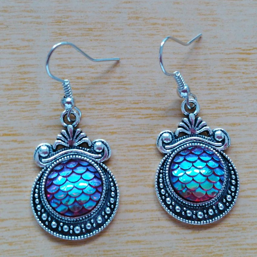 

10pairs/lot Vintage Antique Silver 12mm mermaid scale earring for promotion gifts