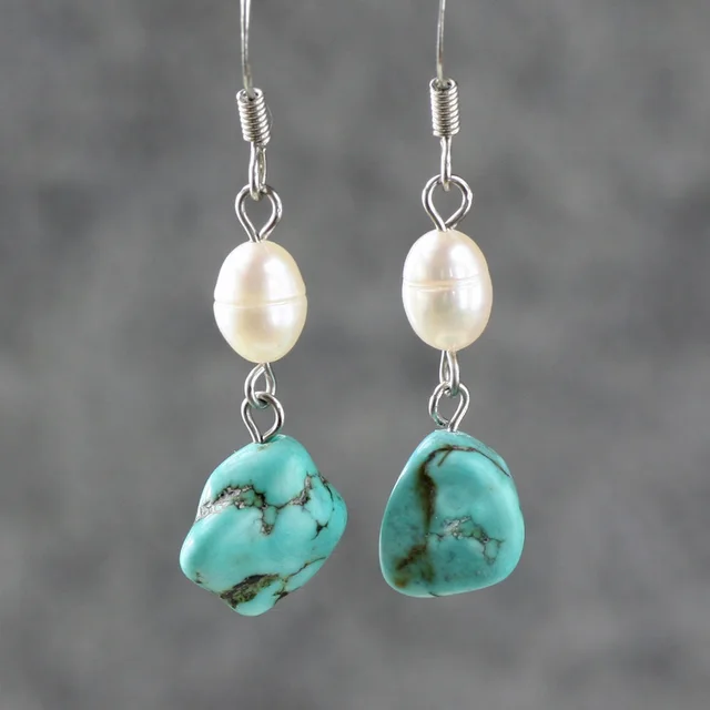 Blue Stone White Pearl Earrings Brief Personalized Handmade Drop Blue Stone White Pearl Earrings Brief Personalized Handmade Drop Christmas Gift