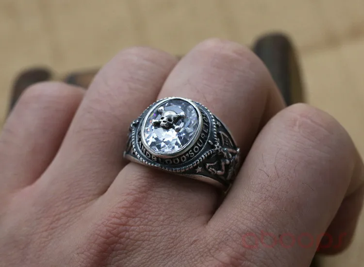 Панк крутой 925 Стерлинговое Серебро Череп кольцо Ювелирное Украшение с фианитом