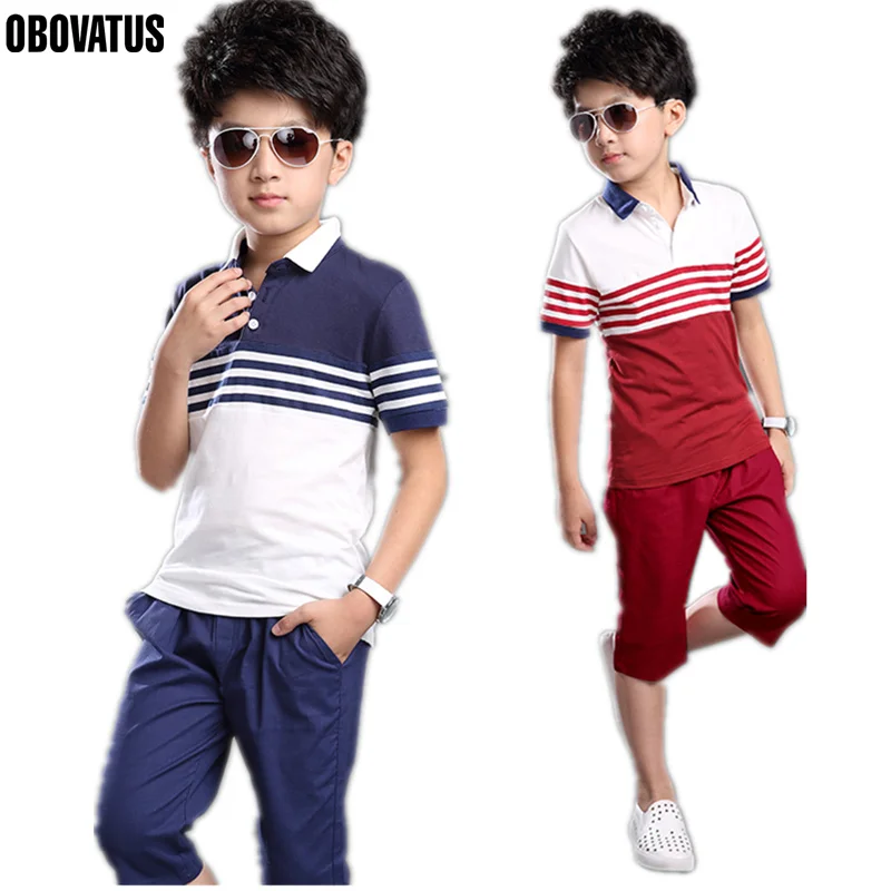 

New Boys Clothes Set Children's Striped Polo T-shirt Turn-down Collar+ Boy Cotton Shorts Boys Summer Sets 2pcs Teenagers Sets
