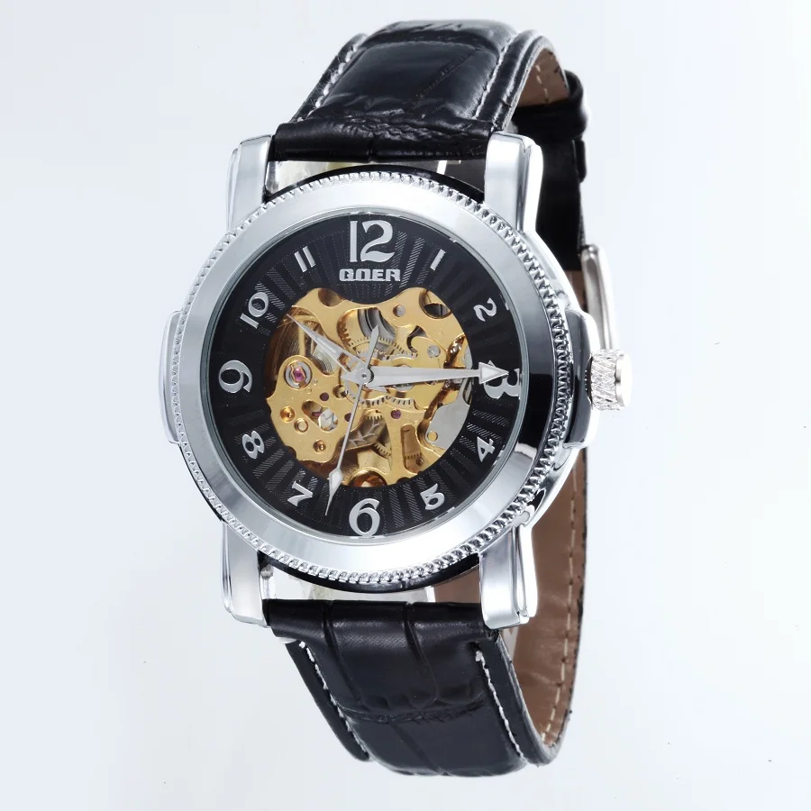 GOER brand Fashion leather men s watches male movement Wrist watch Luminous digital mechanical Automatic waterproof