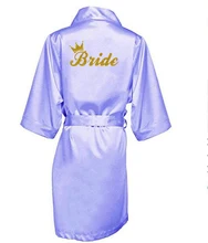 Blue Lady Satin Women Silk Dressing Gown Wedding Bride Bridesmaid kimono Robe Bridal with gold giter
