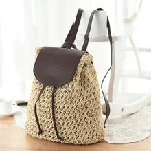Summer Women's Backpack Crochet Paper Rope Woven Straw Bag With Drawstring Fashion Straw Backpack Summer Popular Woven Backpack