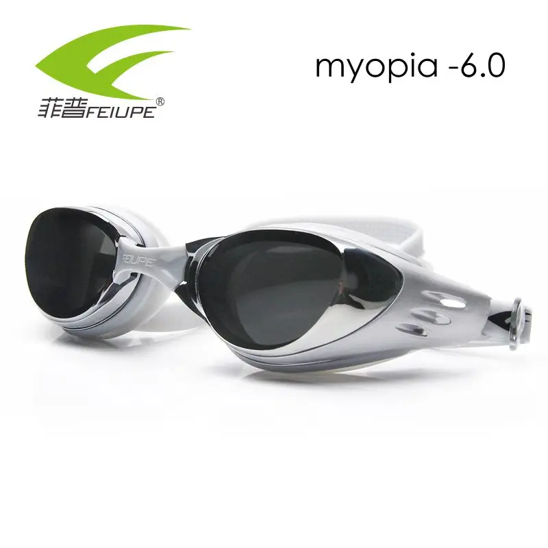 FEIUPE плавательные очки профессиональные близорукость различные силиконовые очки для дайвинга Hd диоптрий Анти-туман для мужчин женщин взрослых детей - Цвет: Grey Myopia-6.0