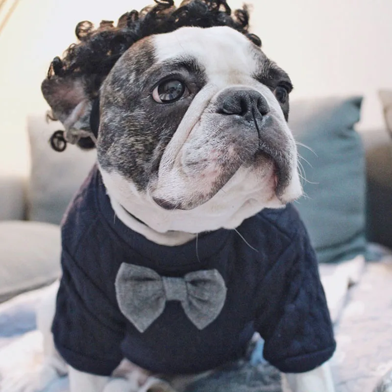 

Fashion French Bulldog Bow Tie Spring Round Collar Sweater Pet Dog Clothes for Small Dogs Pets Clothing Pug Gentleman Costume