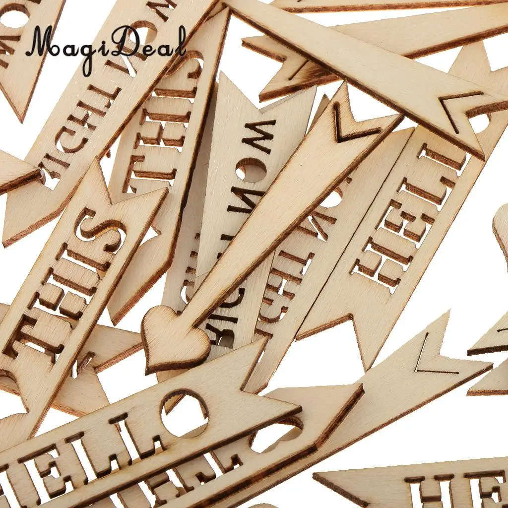 50pcs DIY Wooden Crafts  Handicraft Arrow Signs Die Cutting Wood Embellishment for Scrapbooking Wedding Home Party Decoration