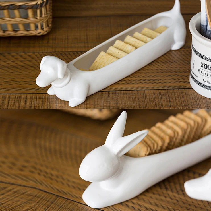 

Bunny Dachshund Dog Snack Tray Ceramics Rabbit Fruit Plate Snack Organizer Houseware Ornament Craft R1717