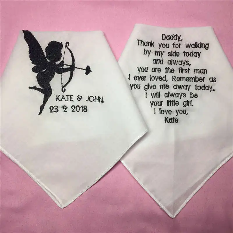 

1 Set/ 2pcs Wedding Handkerchiefs for Parents , Embroidered Wedding Hankies for Mother and Father