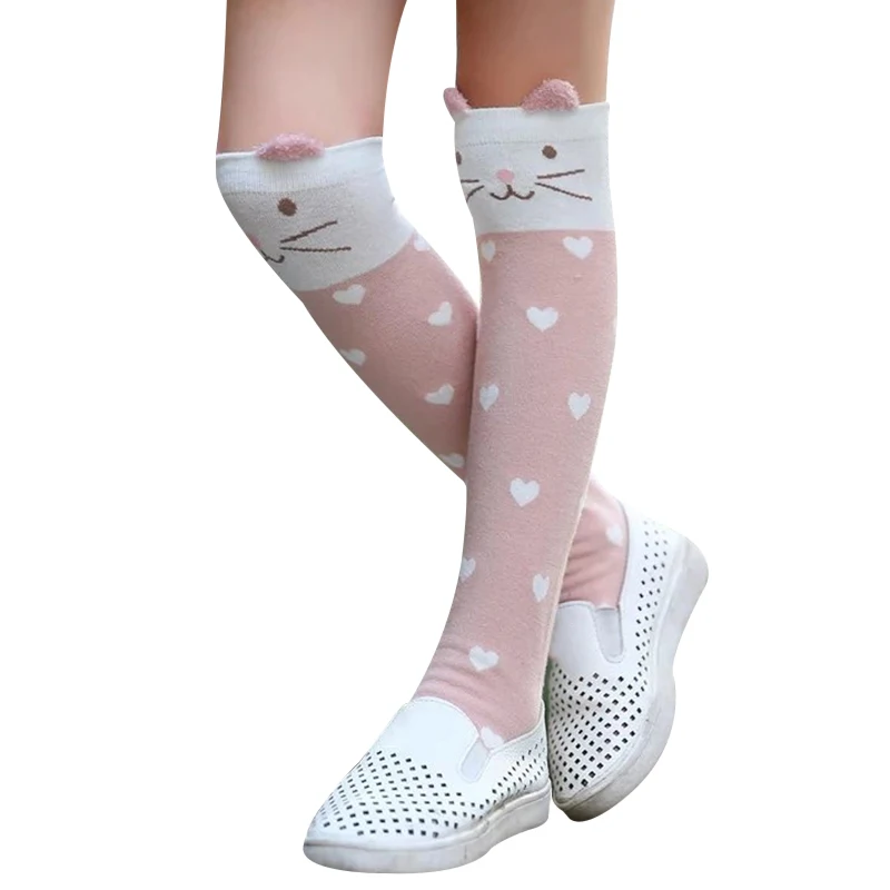 

2018 Children Socks Animal Print Cotton Baby Kids Socks Cartoon Cute Knee High Long Cat Socks For Toddler Girl Accessories