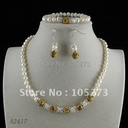pearl jewelry aa6 freshwater 7mm earring cloisonne genuine stunning bracelet necklace shipping
