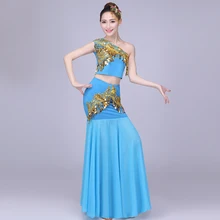 Китайский народный танец детей дай танцы Костюмы Павлин Танец живота костюмы для девочек Дети рыбий хвост индийский традиционный костюм