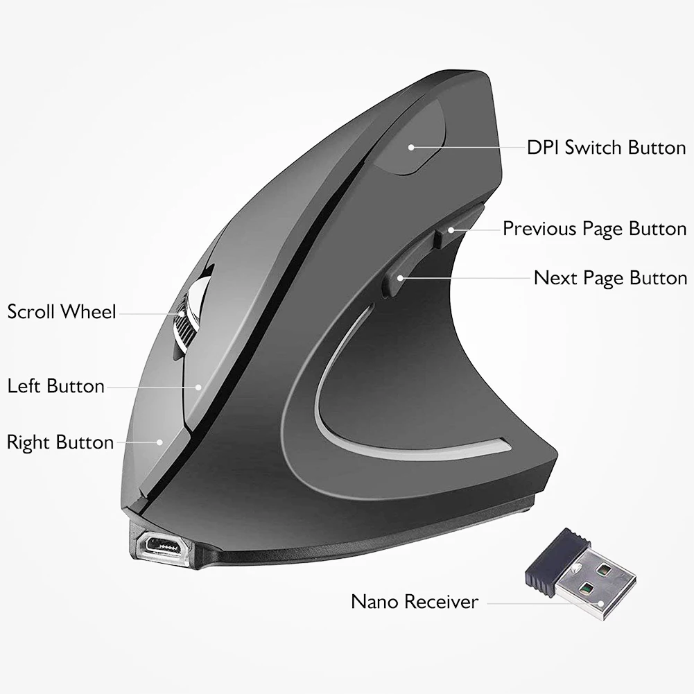 2,4G 5D компьютерная, офисная, Bluetooth, для ноутбука, беспроводная, эргономичная, удобная, usb зарядка, ПК, вертикальная мышь, бесшумная, игровая, оптическая