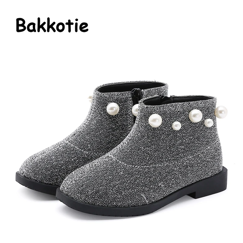 

Bakkotie 2018 Winter Fashion New Baby Girl Pearl Boots Children Black Warm Princess Shoes Kid Brand Cute Soft Ankle Shoes