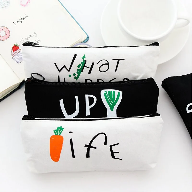 

1PcC Simple Elegant Supplies Pencil Case Kawaii for Student School Cosmetic Bag Women Office Supplies Escolar Canvas