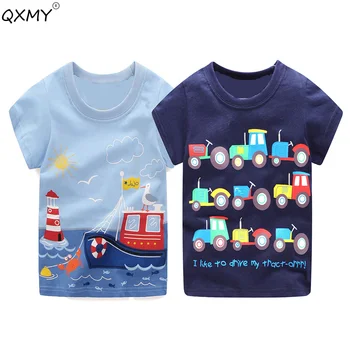 

Summer Boys Cartoon T-shirt Car Ship Train Cotton T Shirt Boy Kids Tops Children Clothing Kindergarten Clothes 1-6T