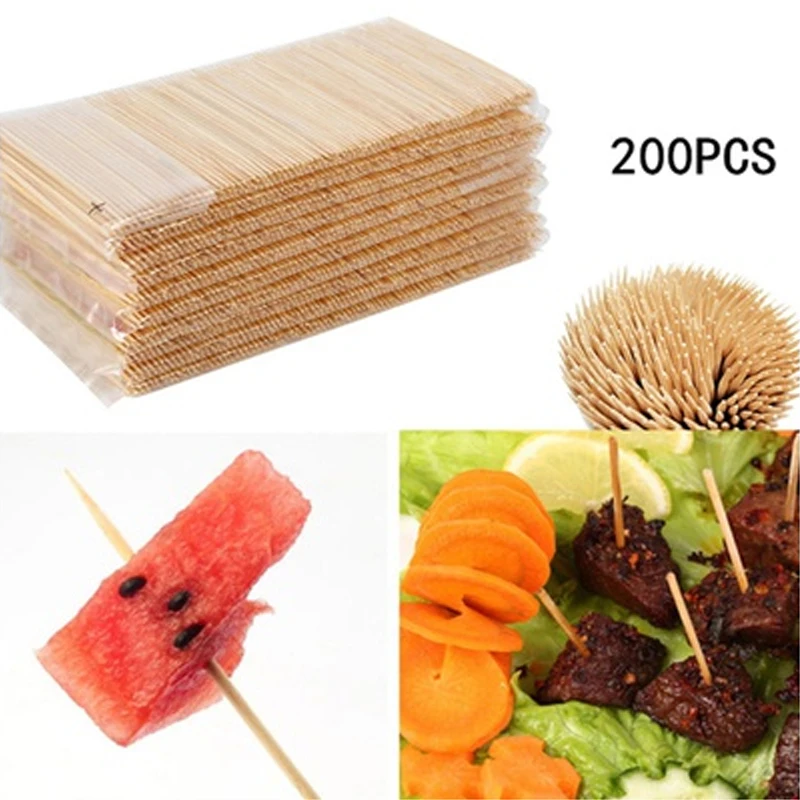 

200Pcs/1 Bag Bamboo Toothpicks Disposable Kitchen Food Fruit Eat Tools Toothpicks For Home Restaurant Hotel Products Accessories