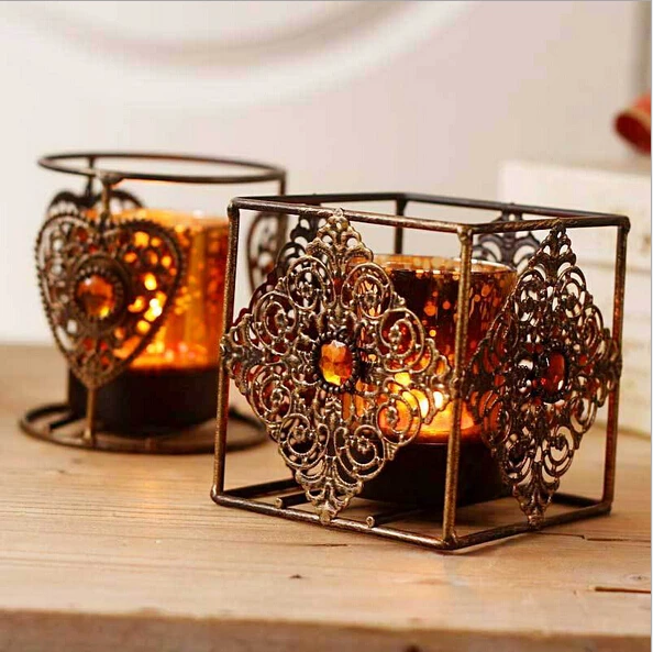 Gentel Times Bohemian Style Bronze Candlesticks Stand Lantern Metal