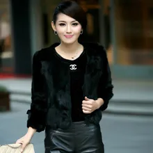 new2016 rabbit fur coat short design o-neck fur three quarter sleeve