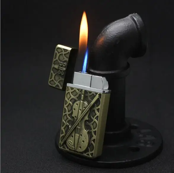 

Embossed Direct Spread Windproof / Open Fire Double Fire Lighter gas inflatable smoking gift