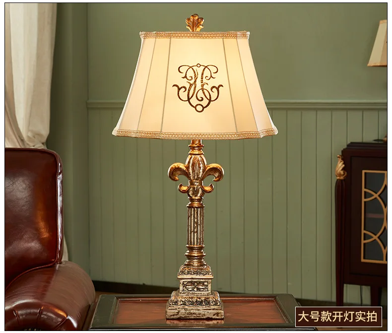 Светодиодный светильник в классическом смоляном стиле для спальни, гостиной, тканевый абажур для кабинета, прикроватный смоляный Настольный светильник, светильники