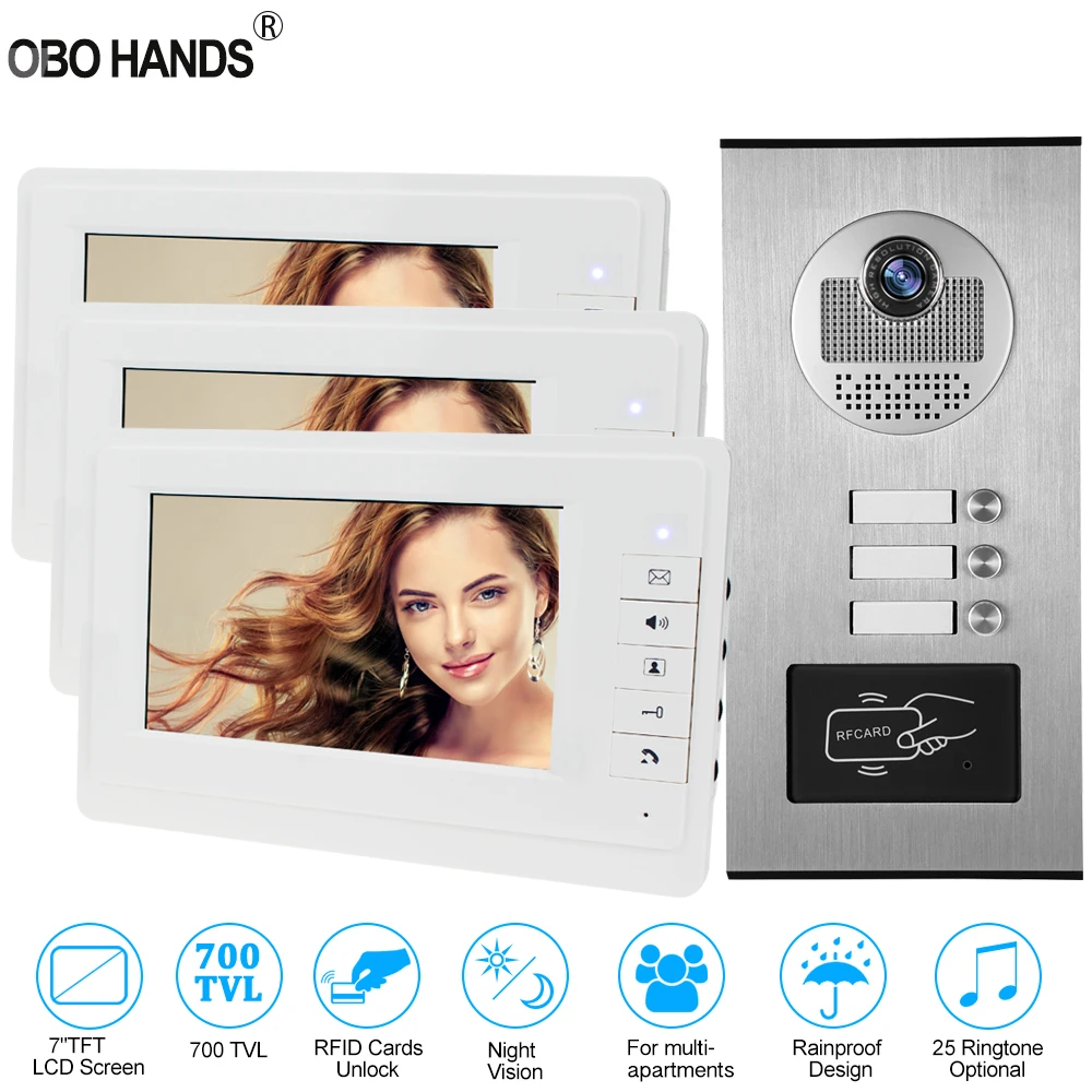 Upgraded 7'' Wired Video Door Phone Intercom System RFID Access Entry Camera Door Bell 2 Monitors Multi- Apartments/Family/Home Upgraded 7'' Wired Video Door Phone Intercom System RFID Access Entry Camera Door Bell 2 Monitors Multi- Apartments/Family/Home