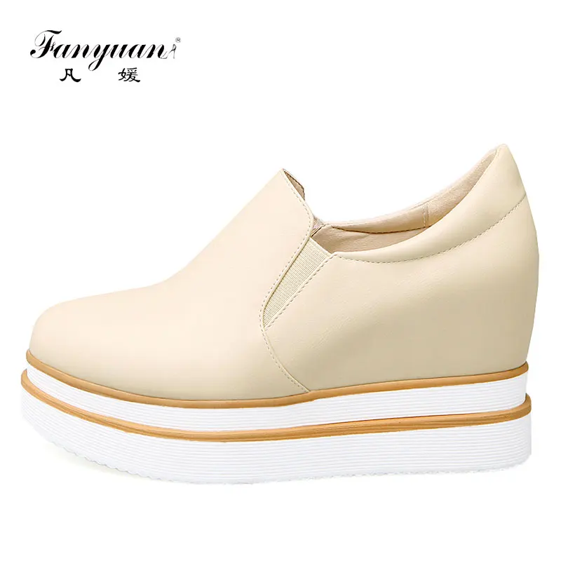 

Fanyuan 2018 Spring women PU leather flats slip on platform flat shoes women Spring Autumn sneakers thick soled creepers
