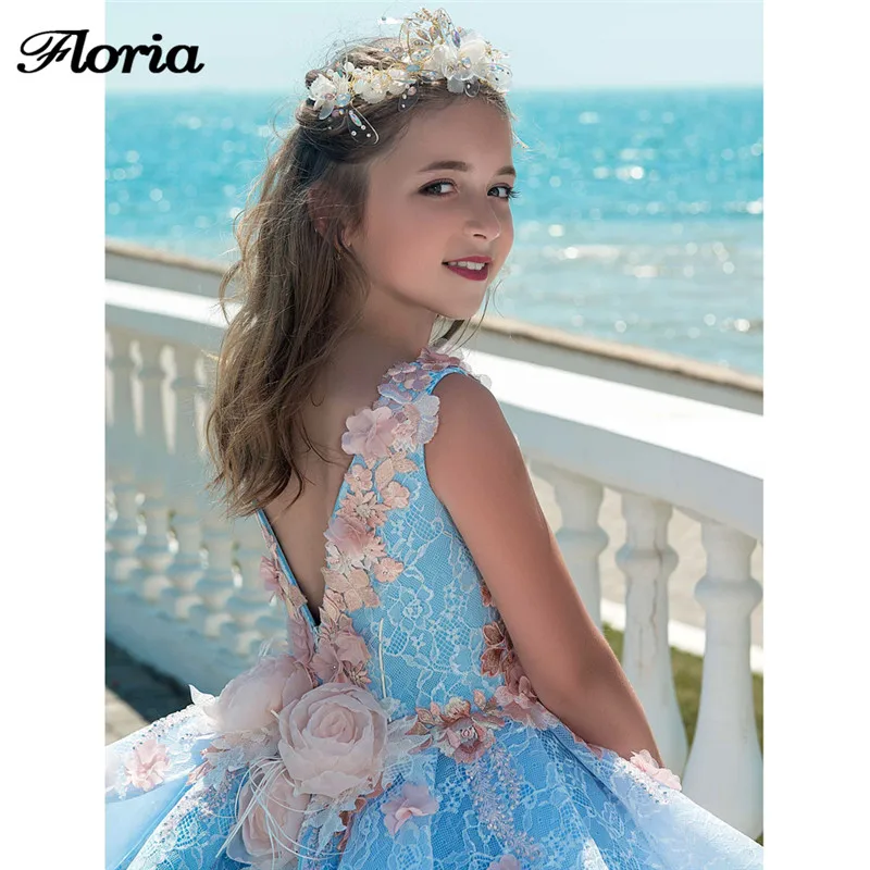 Платья принцессы с объемным цветком для девочек на свадьбу; Vestidos daminha; Детские Вечерние платья; бальное платье; платья для первого причастия для девочек