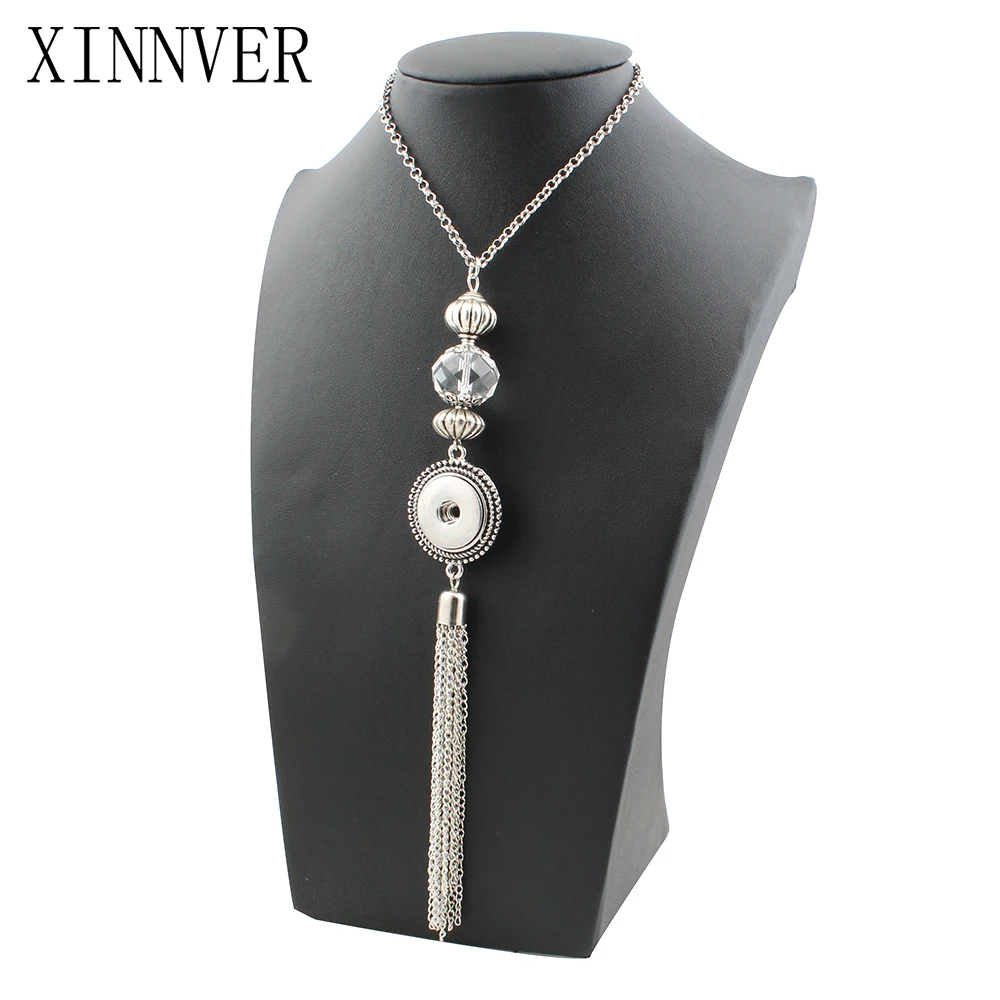

Fashion Crystal Vintage Metal Tassel Necklace Fit 18MM Xinnver Snap Buttons Necklaces Wholesale For Women ZG016