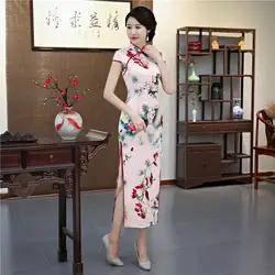 Новое поступление Женские китайские традиционные платья с цветочным принтом Qipao воротник-стойка тонкий ручной Кнопка Cheongsam Плюс Размер M-3XL