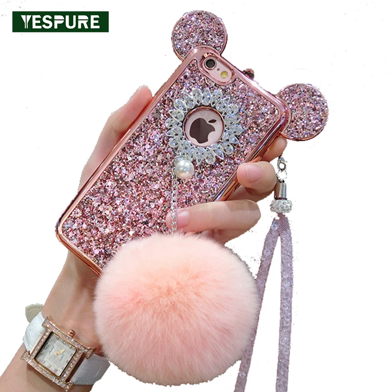 bilder für YESPURE Phantasie Bling Gliter Maus Ohr Pelz Ball Tpu Abdeckungs-fälle Mädchen Phone Cases Handy Shell für IPhone7plus bilder für YESPURE Phantasie Bling Gliter Maus Ohr Pelz Ball Tpu Abdeckungs-fälle Mädchen Phone Cases Handy Shell für IPhone7plus