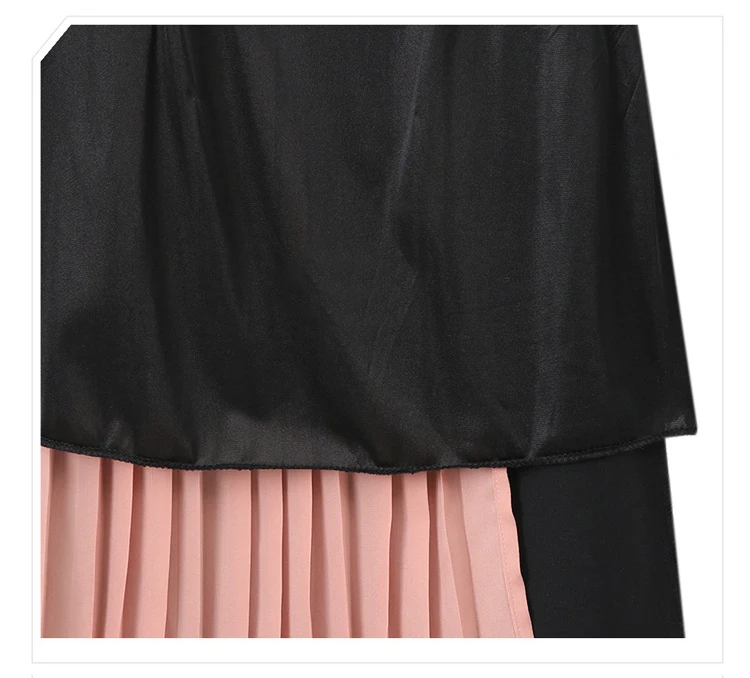 Queechalle летняя шифоновая юбка со складками в стиле пэчворк, свободная прямая женская юбка с завязками на талии, Асимметричная Повседневная юбка черного и синего цвета
