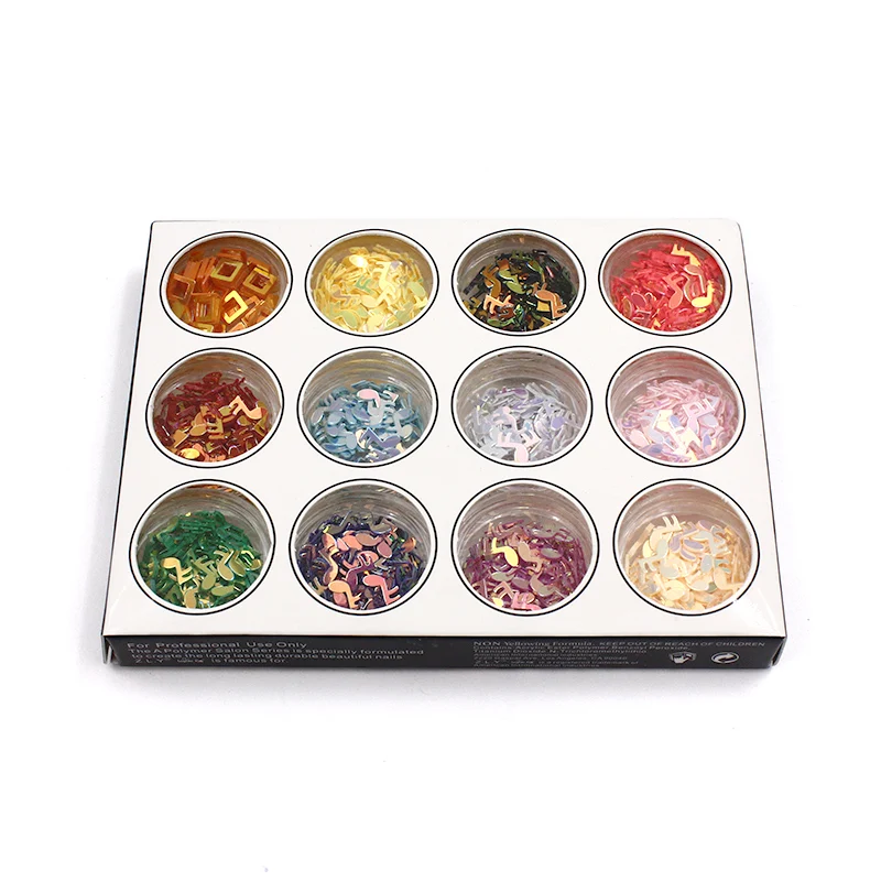 

12pcs Musical Note Shape Decorations Nail Sequins Multicolor Mixed Glitter DIY Manicure Nail Art Accessories